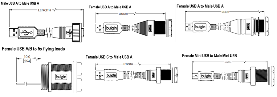 Mechanical Drawing - Bulgin 20 Series USB Waterproof IP67 Connectors
