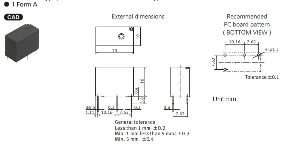 Mechanical Drawing - Panasonic Industrial Devices LQ Series General Power Relays