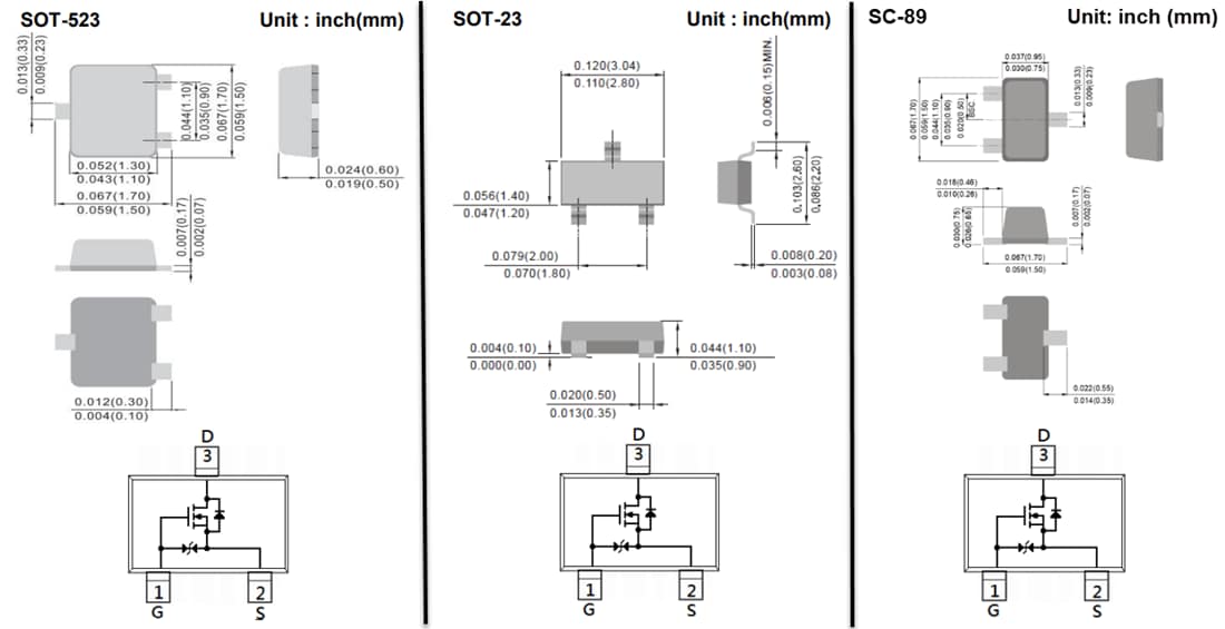 Mechanical Drawing - PANJIT 50V Enhancement Mode MOSFETs