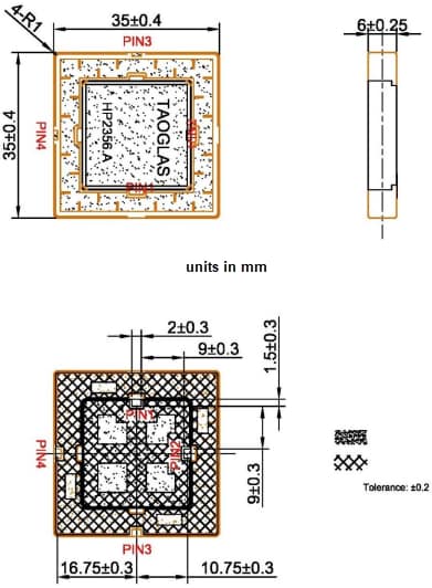 Mechanical Drawing - Taoglas HP2356.A Inception Multi-Band GNSS Patch Antenna