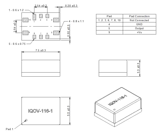 Mechanical Drawing - IQD IQOV-116-1 OCXO Miniature Oscillators