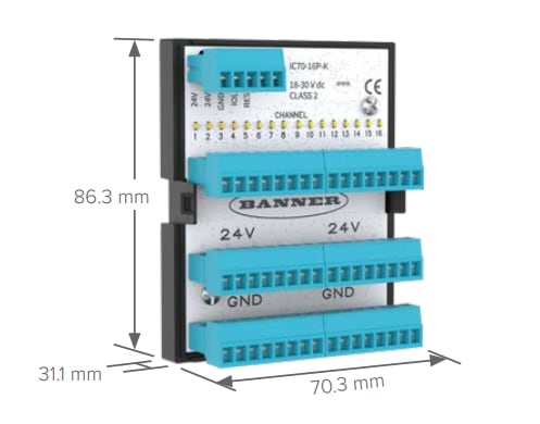 Mechanical Drawing - Banner Engineering IC70 In-Cabinet IO-Link Hub
