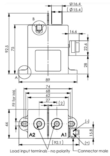 Mechanical Drawing - EPCOS / TDK HVC27-500C-24P High-Voltage Contactor