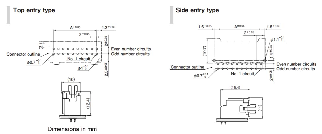 Mechanical Drawing - JST Connectors PAD 2mm Pitch Wire-to-Board Connectors