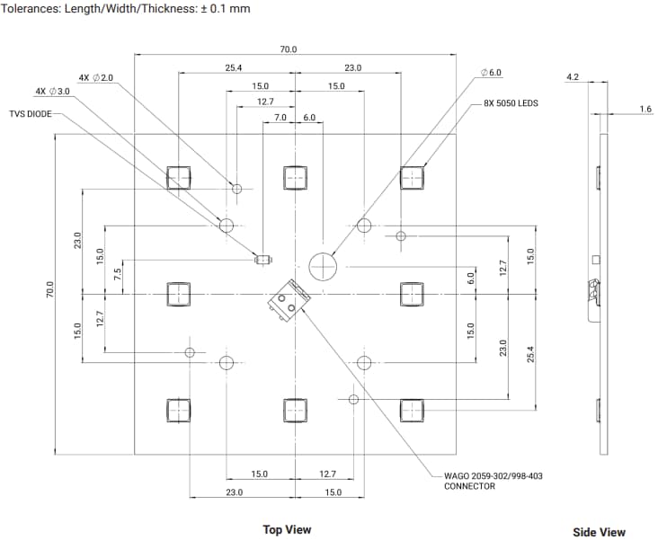 Mechanical Drawing - Cree LED LS8 Square Printed Circuit Board Assemblies
