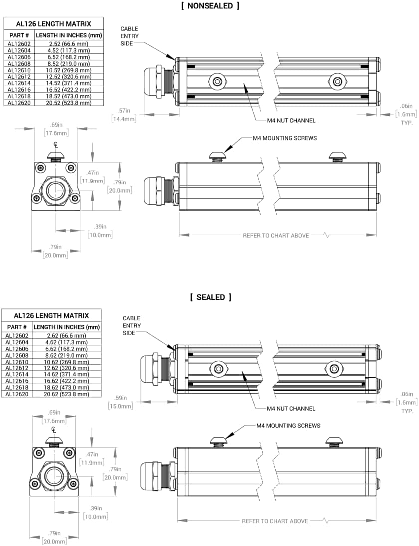 Mechanical Drawing - Advanced Illumination AL126 High Dispersion Narrow Bar Lights