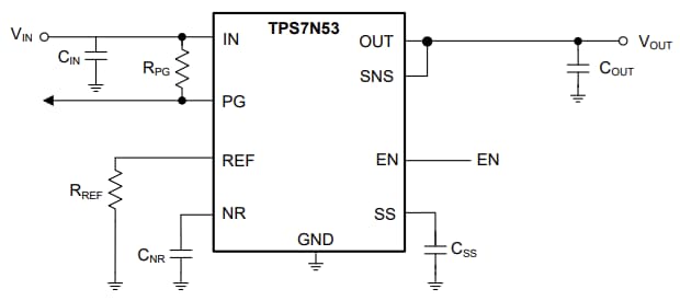 Application Circuit Diagram - Texas Instruments TPS7N53 Ultra-Low-Dropout (LDO) Linear Regulator