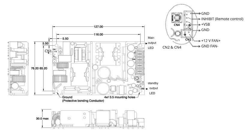 Mechanical Drawing - CUI Inc VOFM-280B AC-DC Power Supplies
