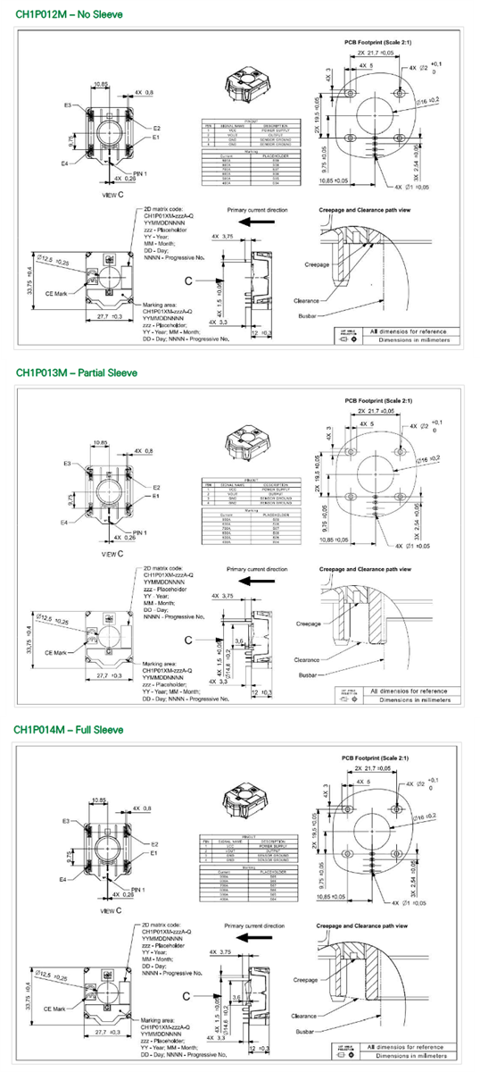 Mechanical Drawing - Littelfuse CH1P01xM Current Sensors