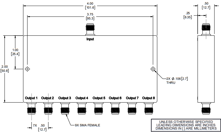 Mechanical Drawing - Pasternack PE20DV1282 8-Way Power Divider
