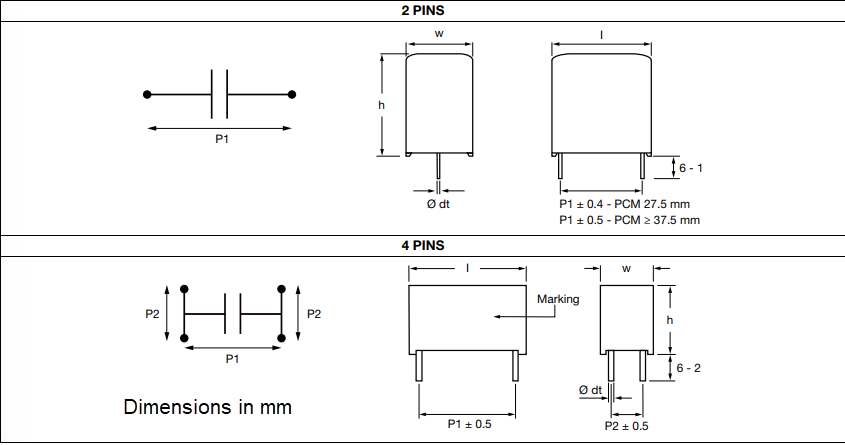 Mechanical Drawing - Vishay / Roederstein MKP1848e DC-Link Film Capacitors