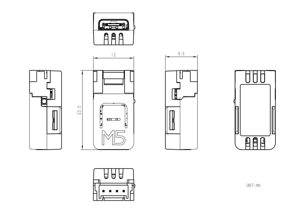 Mechanical Drawing - M5Stack NanoH2 Ultra-Compact IoT Development Board