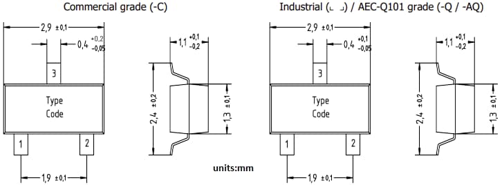 Mechanical Drawing - Diotec Semiconductor BC846B-Q SMD General-Purpose NPN Transistor