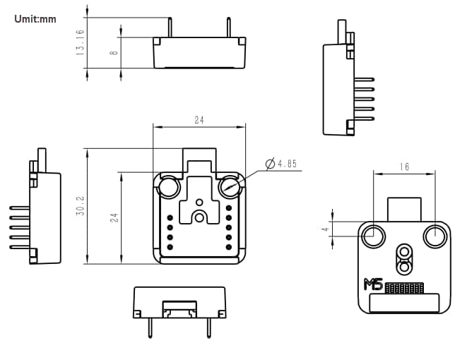 Mechanical Drawing - M5Stack Atomic ToUnit Base Interface Adapter Board