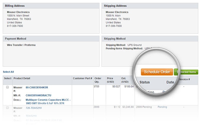 Order History Schedule Order button on Order History Page.